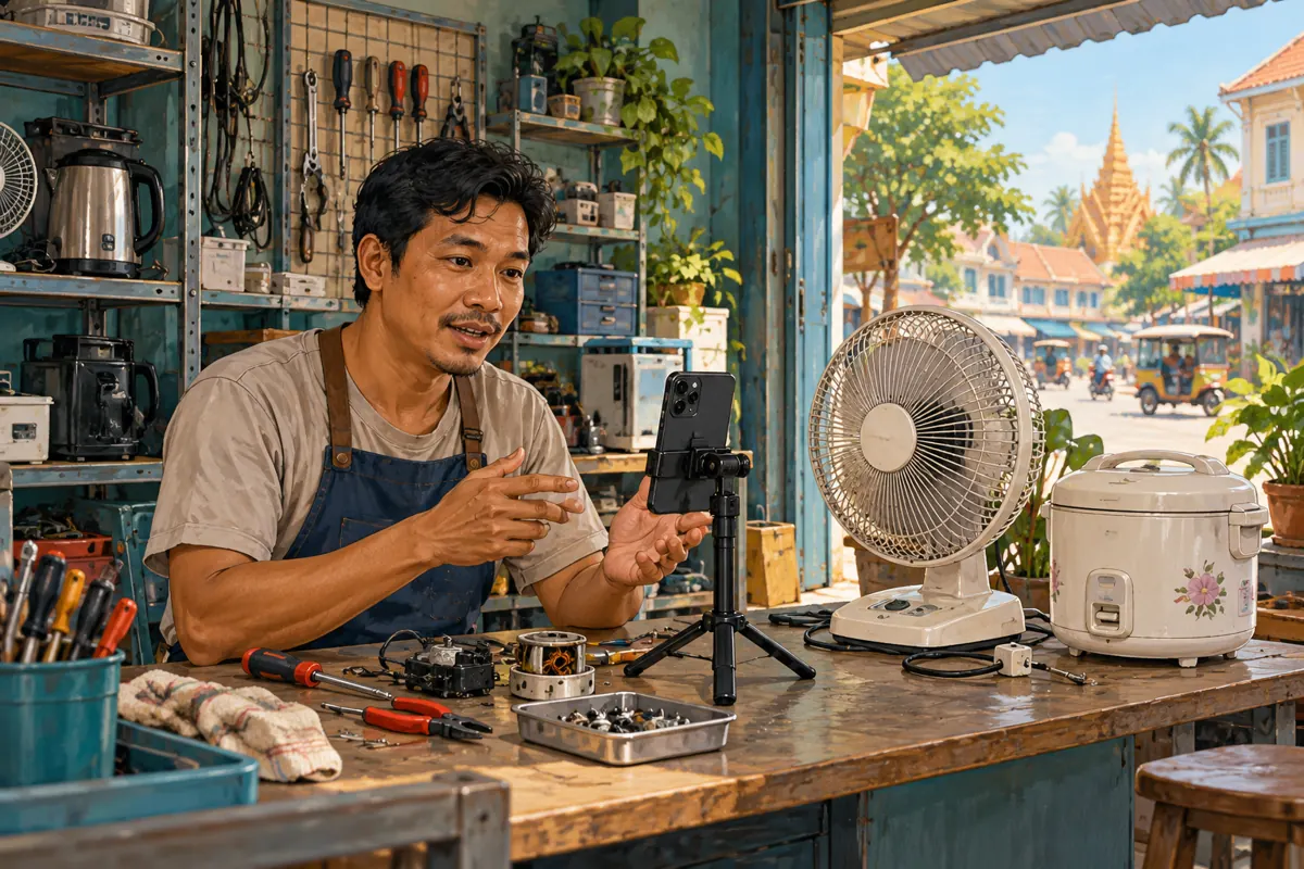 Is the Useful Part Buried? Telegram Voice Trimming for Cambodian Appliance Repair Shops