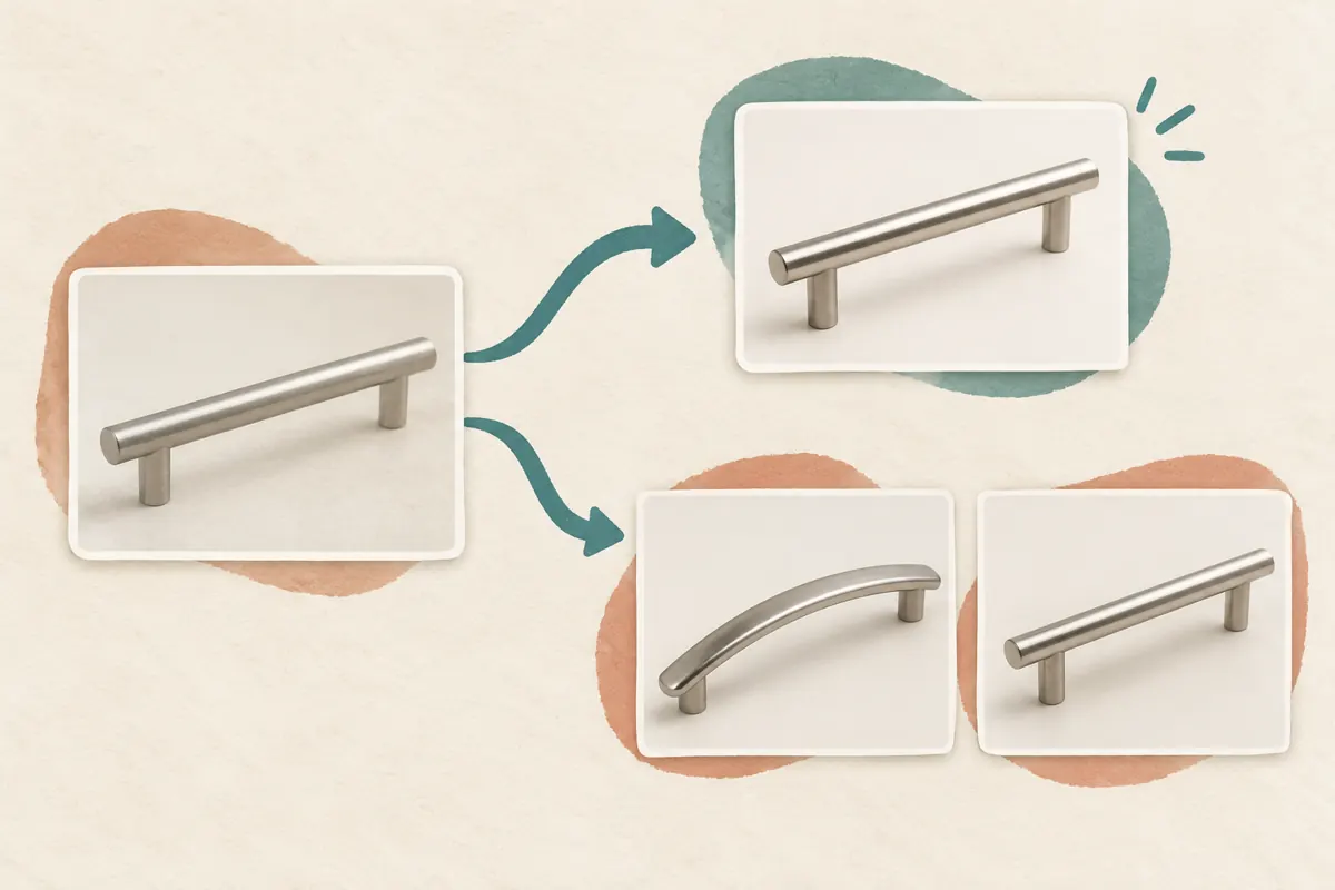 Illustrated decision fork showing a clearer photo of the same handle or separate cards for two different handle models.