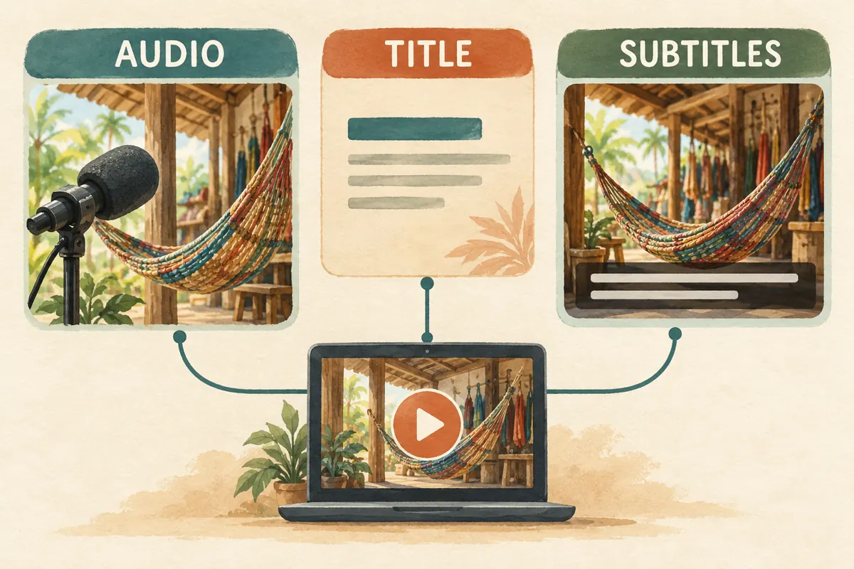 Illustrated audio, title and subtitle cards connected to one hammock demonstration video.